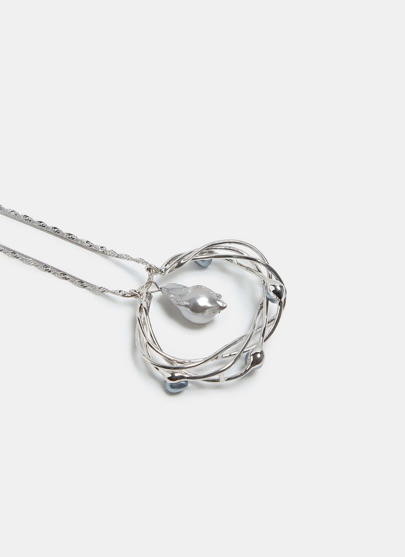 Women Necklace | Silver Necklace With Intertwined Pearl Pendant by Spanish designer Adolfo Dominguez