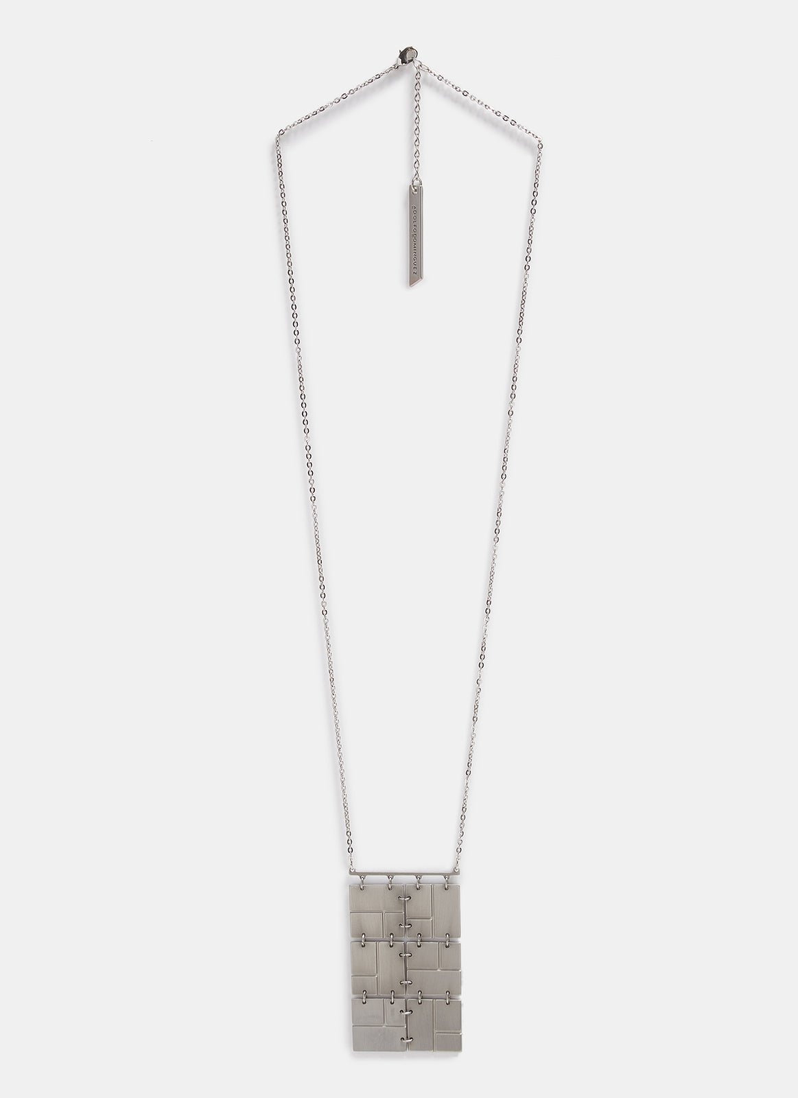 Women Necklace | Silver Necklace With Square Metal Pendant by Spanish designer Adolfo Dominguez