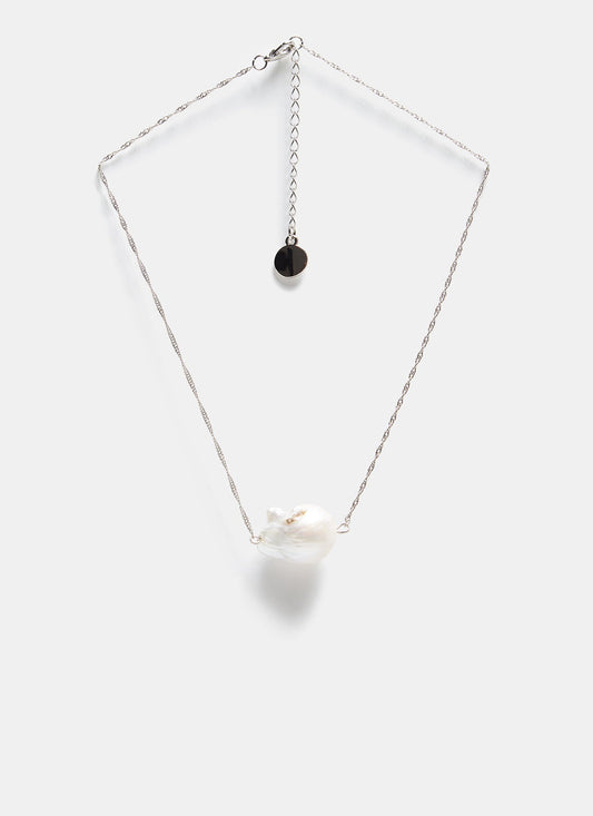 Women Necklace | Silver Short Necklace With Natural Pearl by Spanish designer Adolfo Dominguez