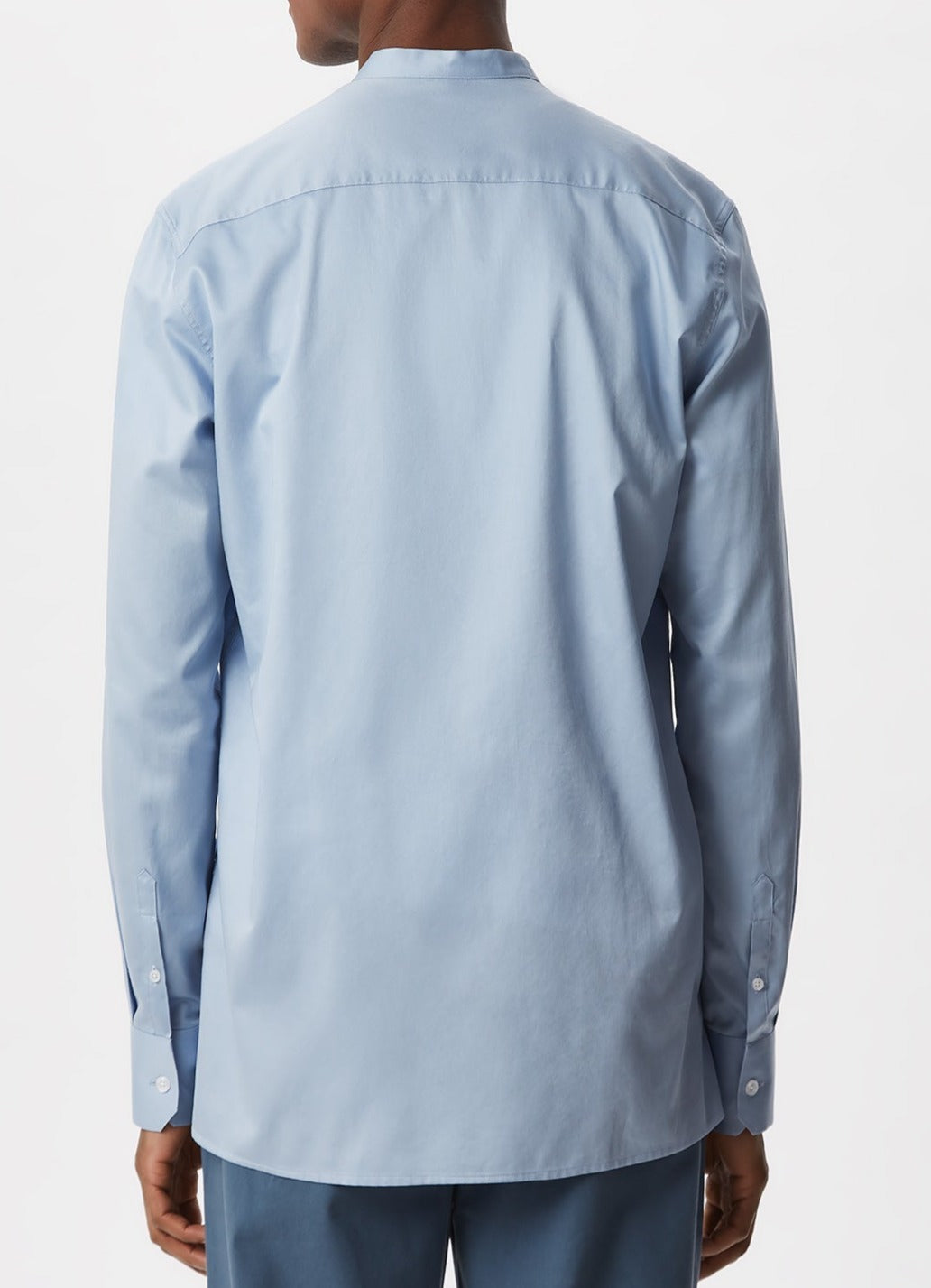 Men Shirt | Sky Blue Cotton Satin Mandarin Collar Shirt by Spanish designer Adolfo Dominguez