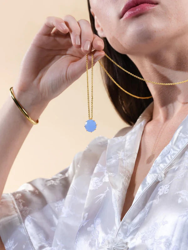 Sky Blue Diamantine Round Stone Long Necklace | arld3331