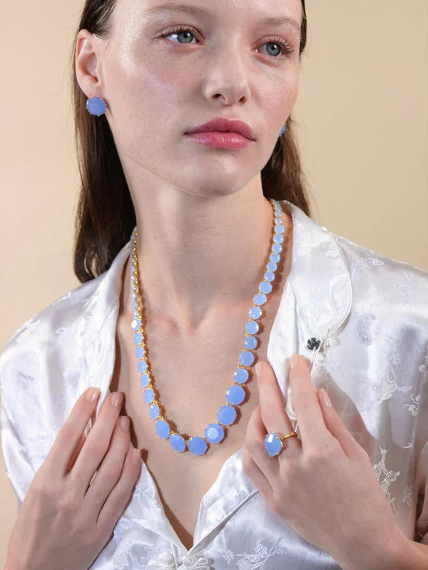 Sky Blue Diamantine Round Stones Long Necklace | ARLD3511