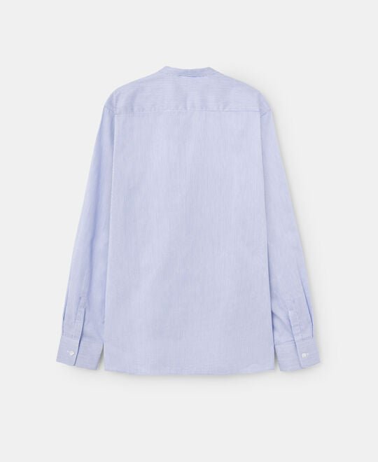 Men Shirt | Sky Blue Mandarin Collar Microstripe Cotton Shirt by Spanish designer Adolfo Dominguez