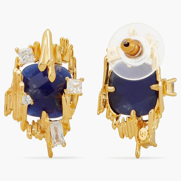 Sodalite And Gold Rock Earrings | aptm1021