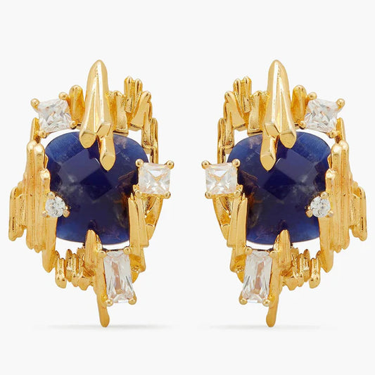 Sodalite And Gold Rock Earrings
