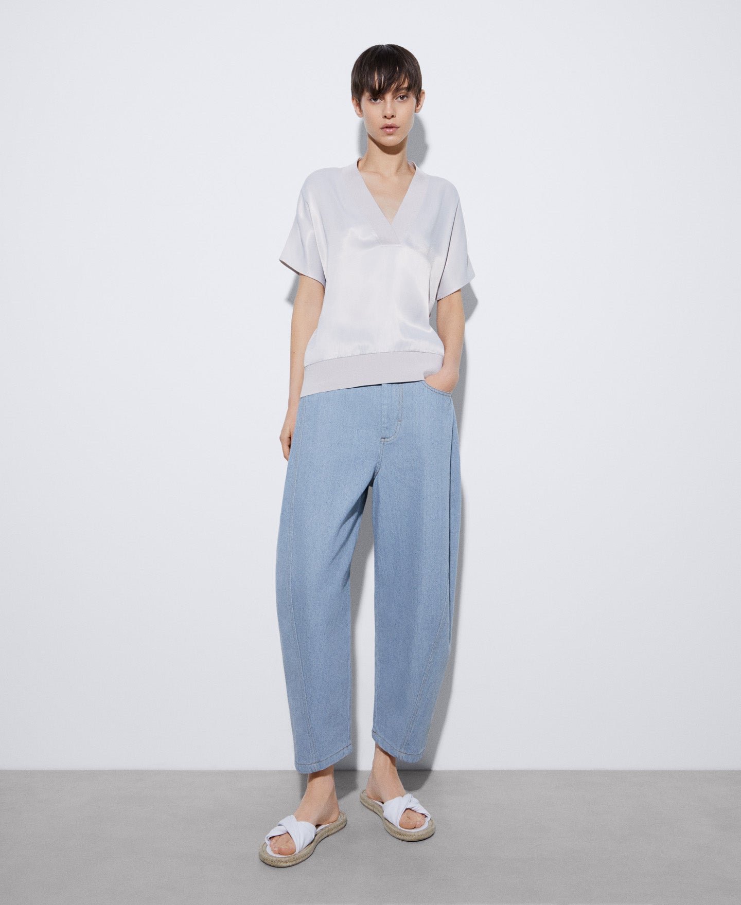 Women T-Shirt (Short Sleeve) | Stone Elasticated Waistband Viscose T-Shirt by Spanish designer Adolfo Dominguez