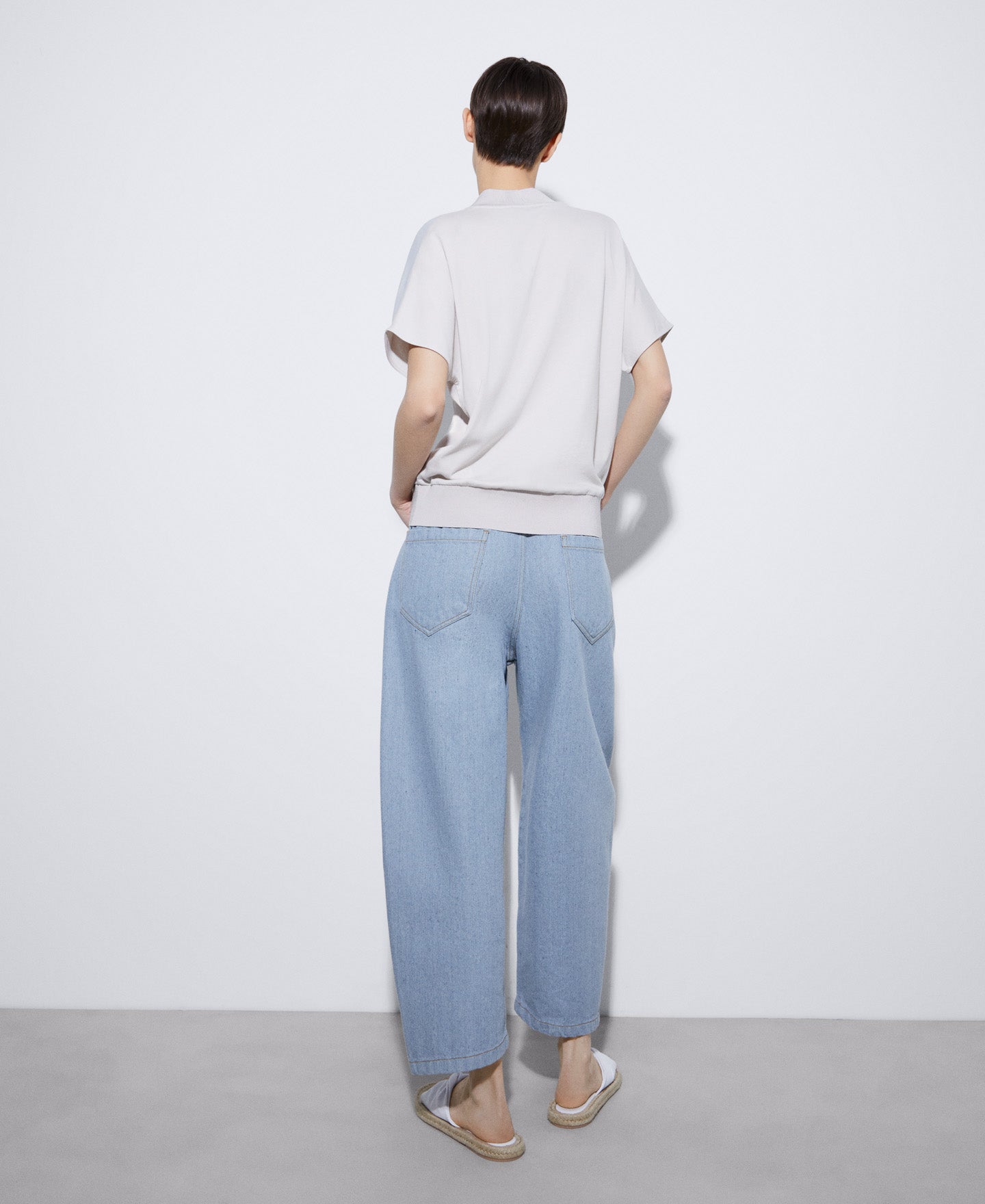 Women T-Shirt (Short Sleeve) | Stone Elasticated Waistband Viscose T-Shirt by Spanish designer Adolfo Dominguez