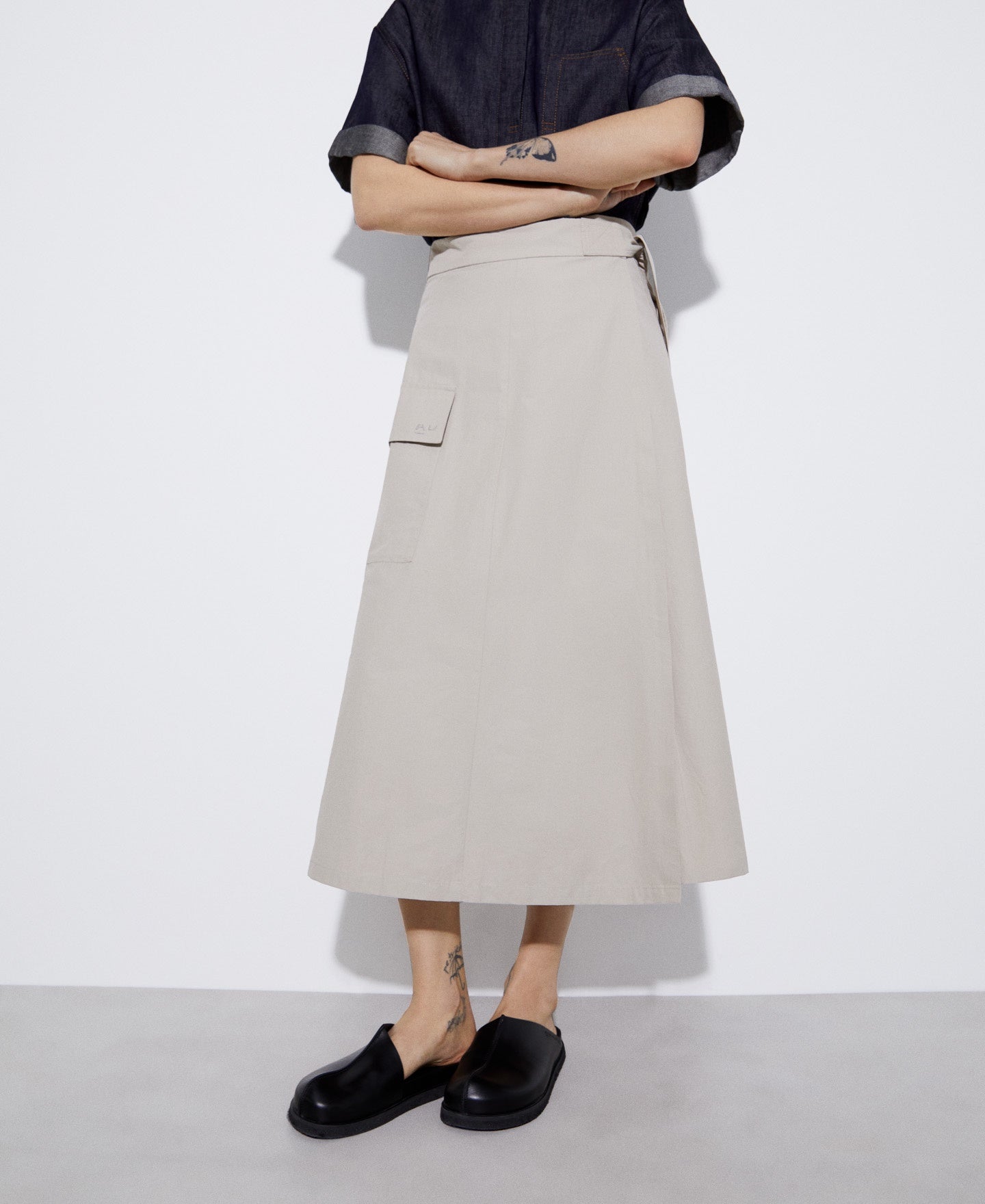 Women Skirt | Stone High-Waisted Skirt In Cotton And Nylon by Spanish designer Adolfo Dominguez