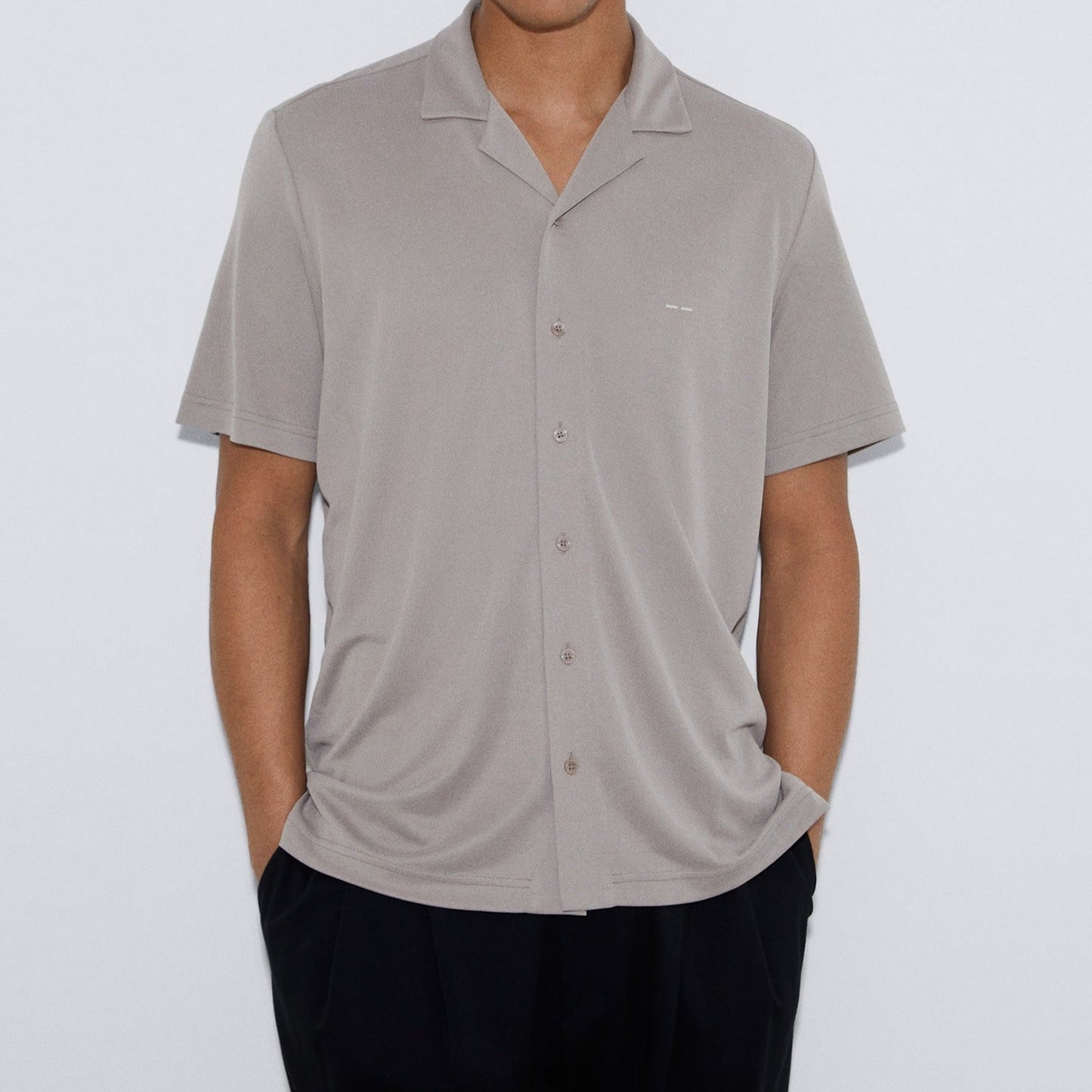 Men Polo | Stone Responsible Modal Bowling Shirt by Spanish designer Adolfo Dominguez