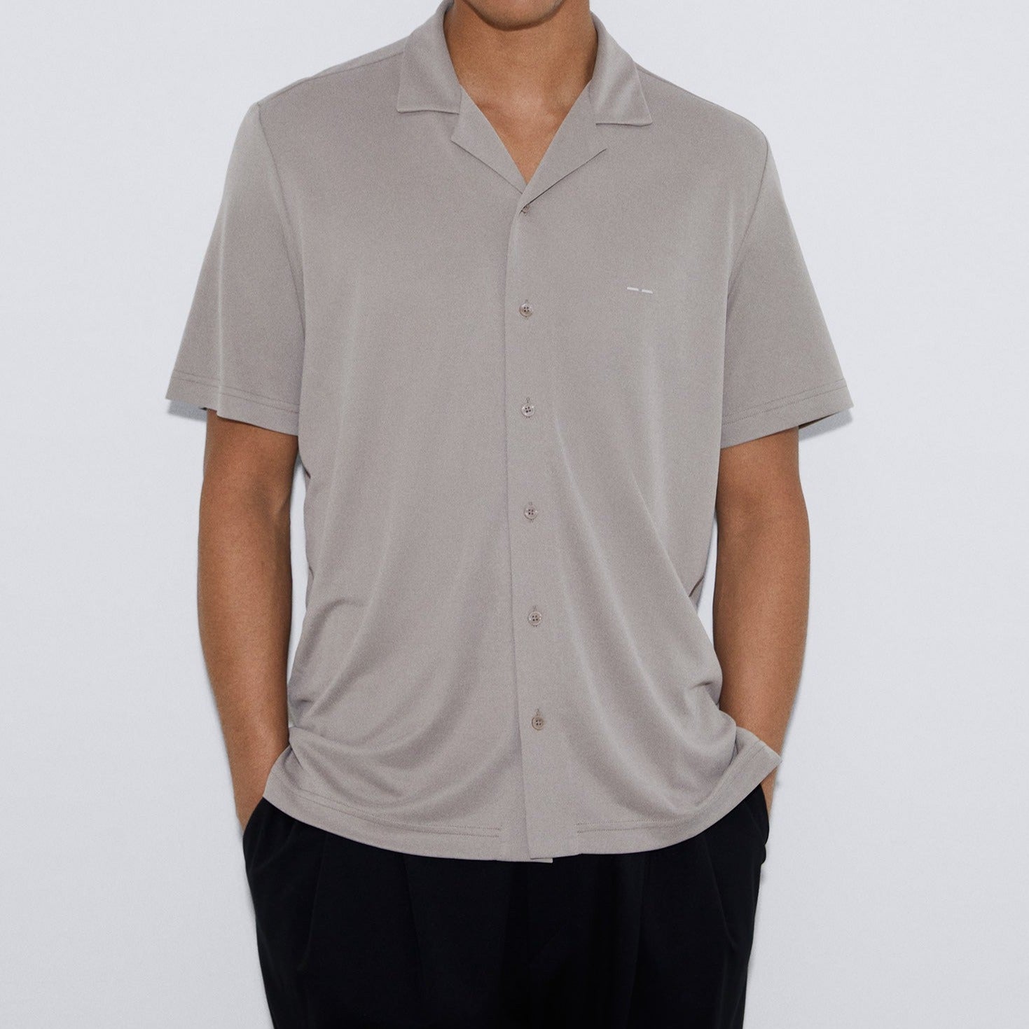 Men Polo | Stone Responsible Modal Bowling Shirt by Spanish designer Adolfo Dominguez