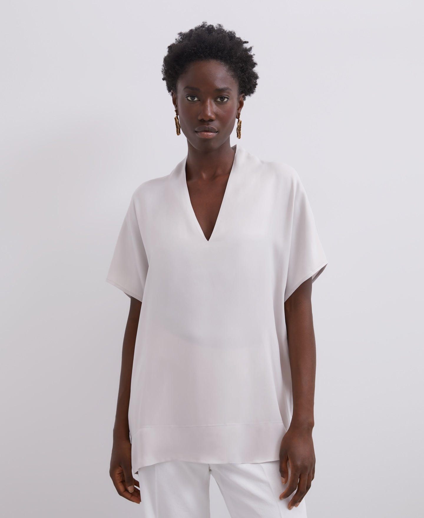 Women Shirt | Stone Stone Viscose V-Neckline Shirt by Spanish designer Adolfo Dominguez