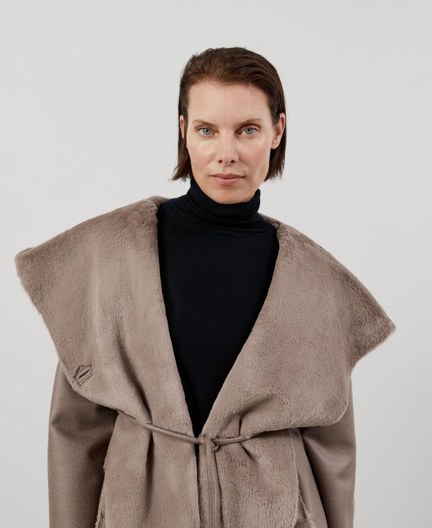 Women Ecoleather | Taupe Coat by Spanish designer Adolfo Dominguez