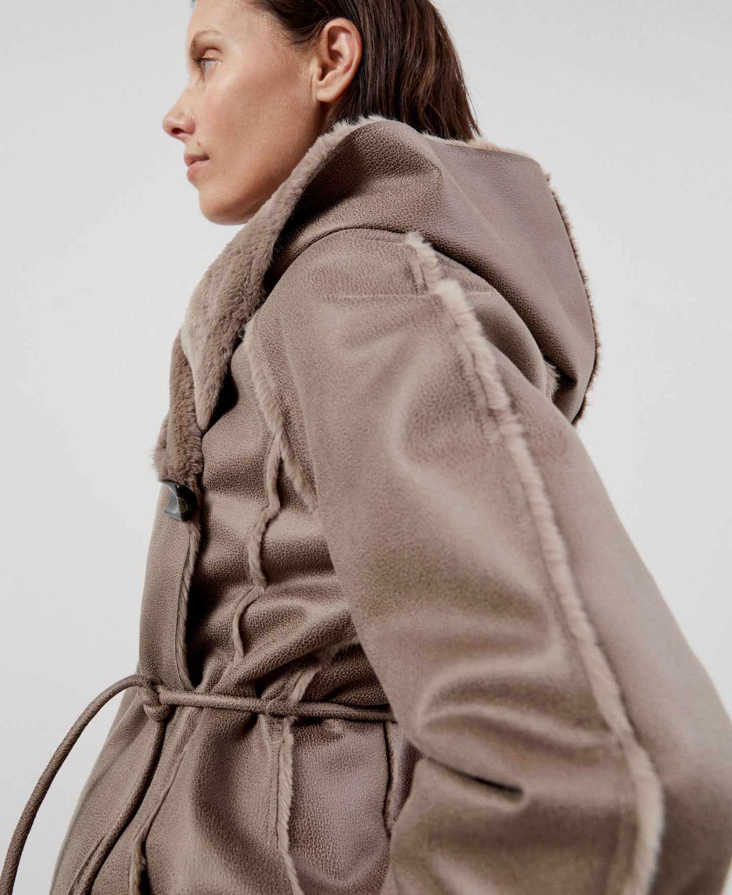 Women Ecoleather | Taupe Coat by Spanish designer Adolfo Dominguez