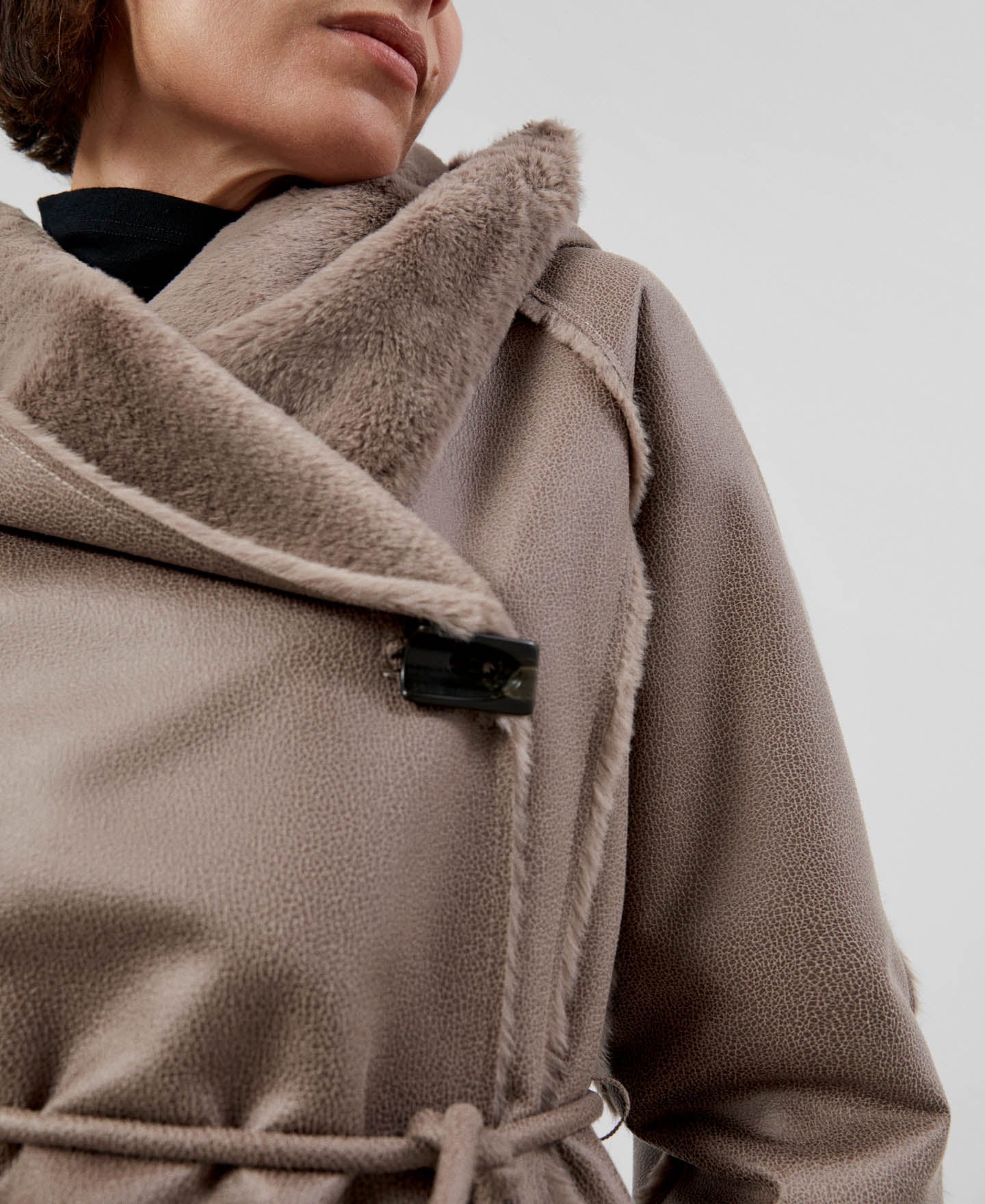 Women Ecoleather | Taupe Coat by Spanish designer Adolfo Dominguez