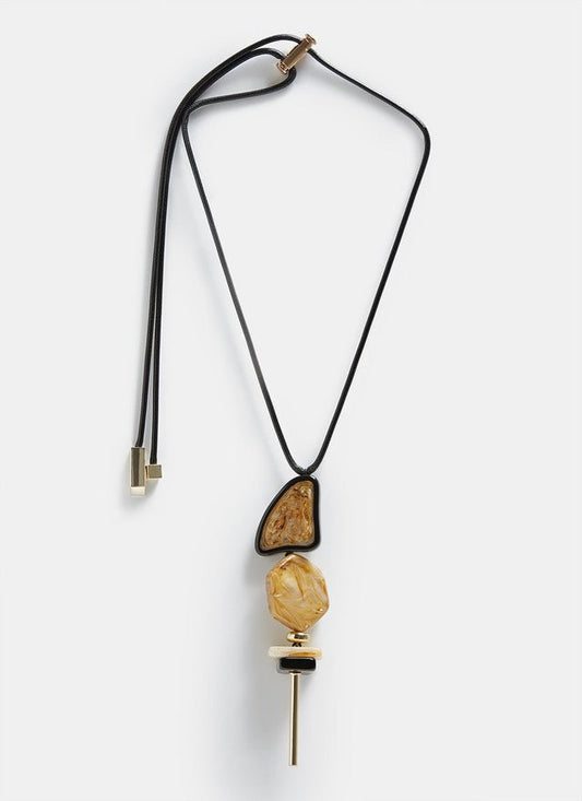 Women Necklace | Taupe Long Necklace With Adjustable Stopper by Spanish designer Adolfo Dominguez