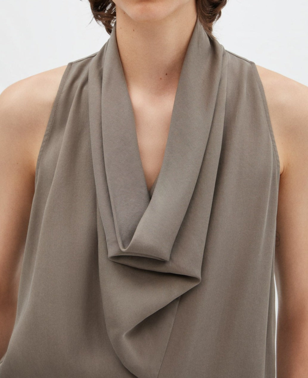 Women Top | Taupe Lyocell Halter Top by Spanish designer Adolfo Dominguez