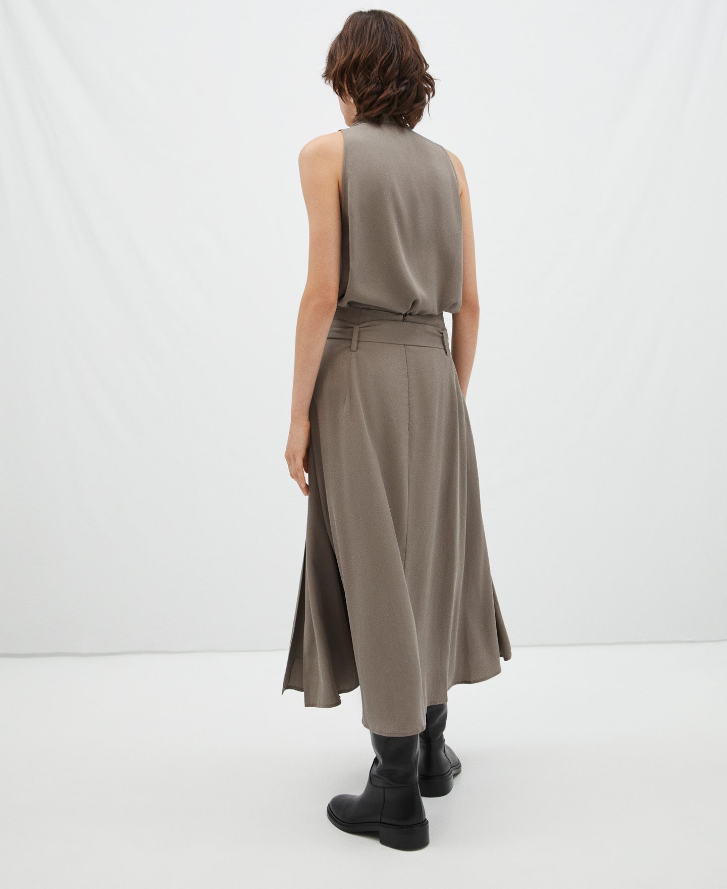 Women Top | Taupe Lyocell Halter Top by Spanish designer Adolfo Dominguez