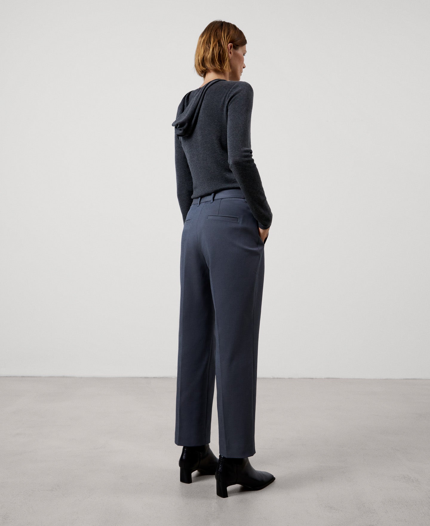 Women Trousers | Taupe Organic Cotton Trousers With Darts by Spanish designer Adolfo Dominguez