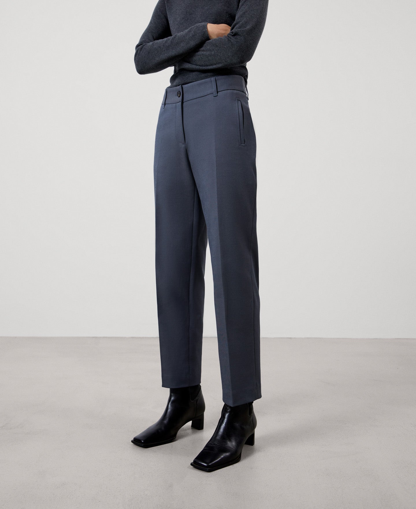 Women Trousers | Taupe Organic Cotton Trousers With Darts by Spanish designer Adolfo Dominguez