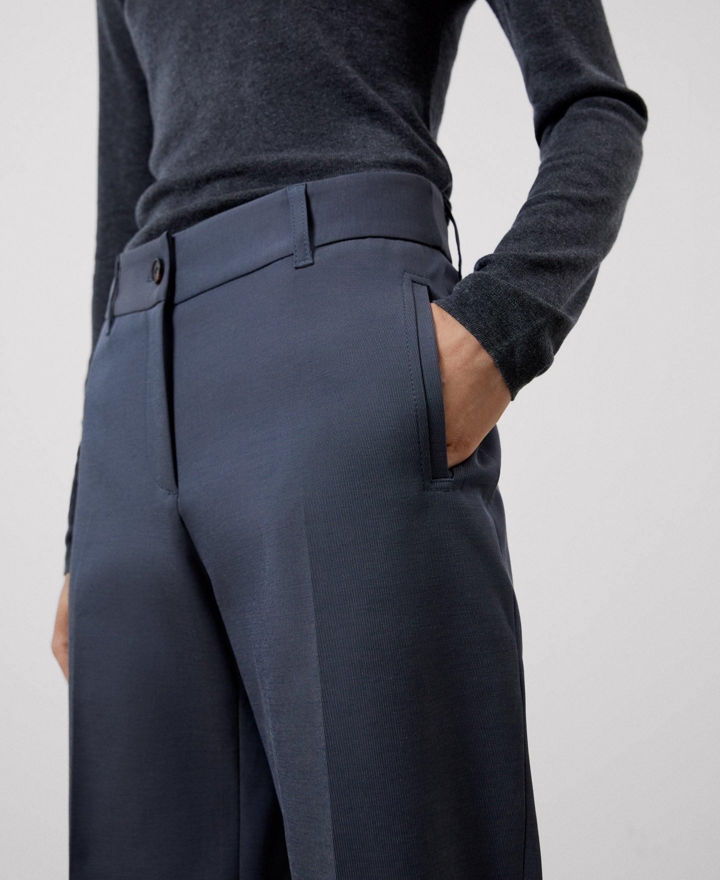 Women Trousers | Taupe Organic Cotton Trousers With Darts by Spanish designer Adolfo Dominguez