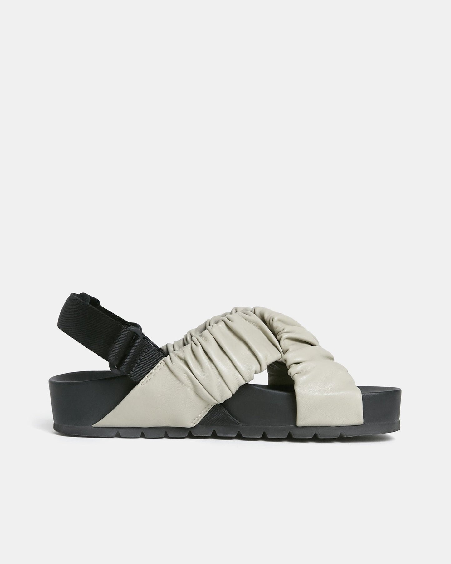 Women Shoes | Taupe Rubber And Leather Crossed Sandal by Spanish designer Adolfo Dominguez