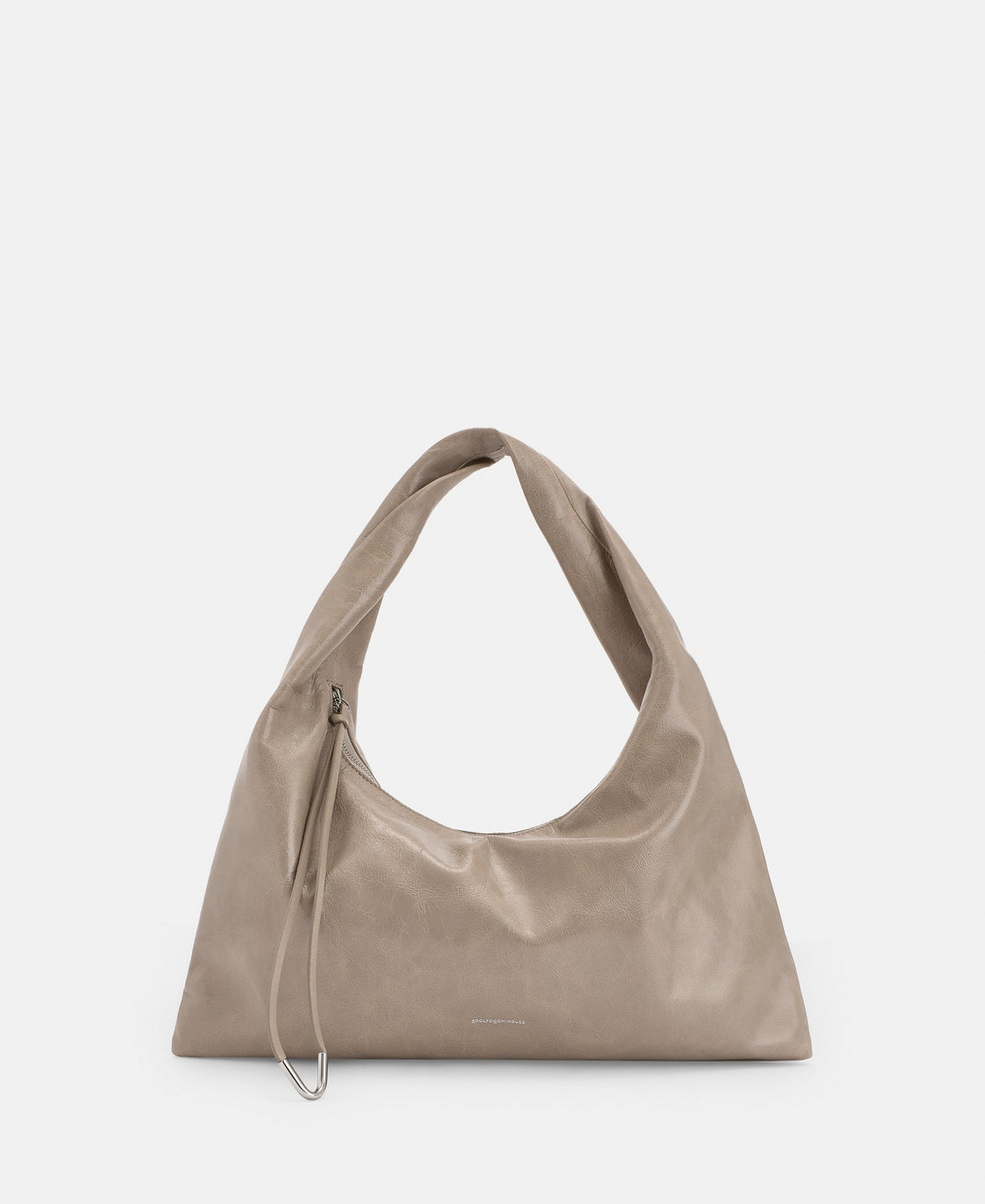 Women Leather Bag | Taupe Semi-Gloss Leather Hobo Bag by Spanish designer Adolfo Dominguez