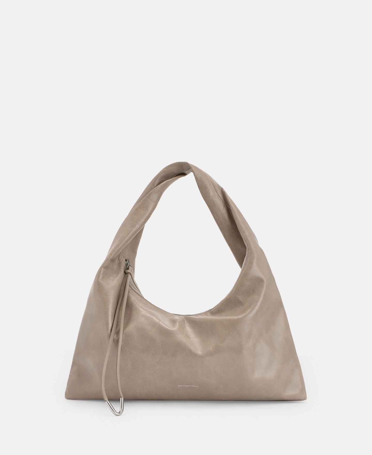 Women Leather Bag | Taupe Semi-Gloss Leather Hobo Bag by Spanish designer Adolfo Dominguez