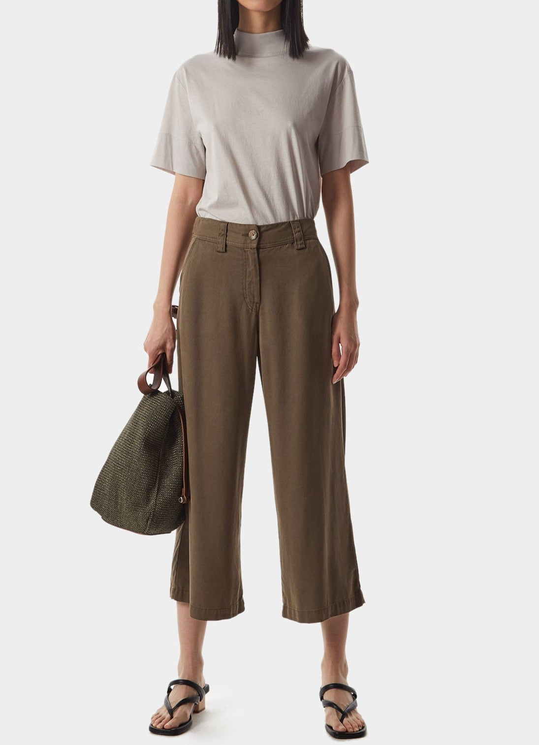 Women Trousers | Taupe Straight Lyocell Trousers by Spanish designer Adolfo Dominguez