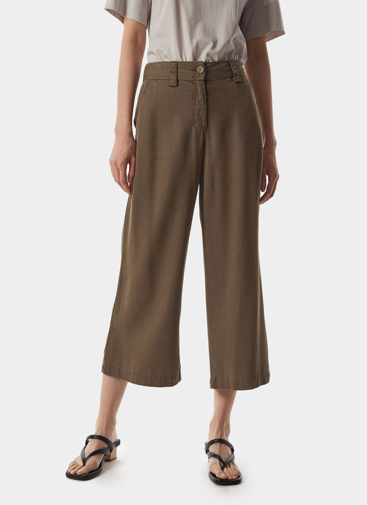 Women Trousers | Taupe Straight Lyocell Trousers by Spanish designer Adolfo Dominguez
