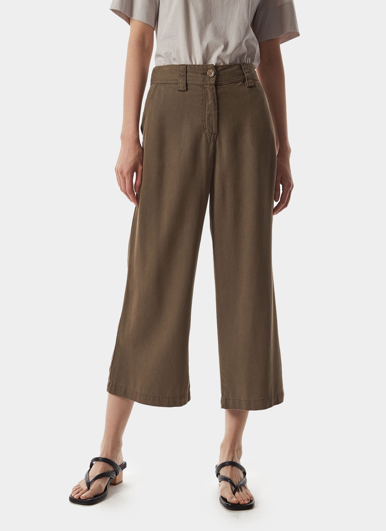 Women Trousers | Taupe Straight Lyocell Trousers by Spanish designer Adolfo Dominguez