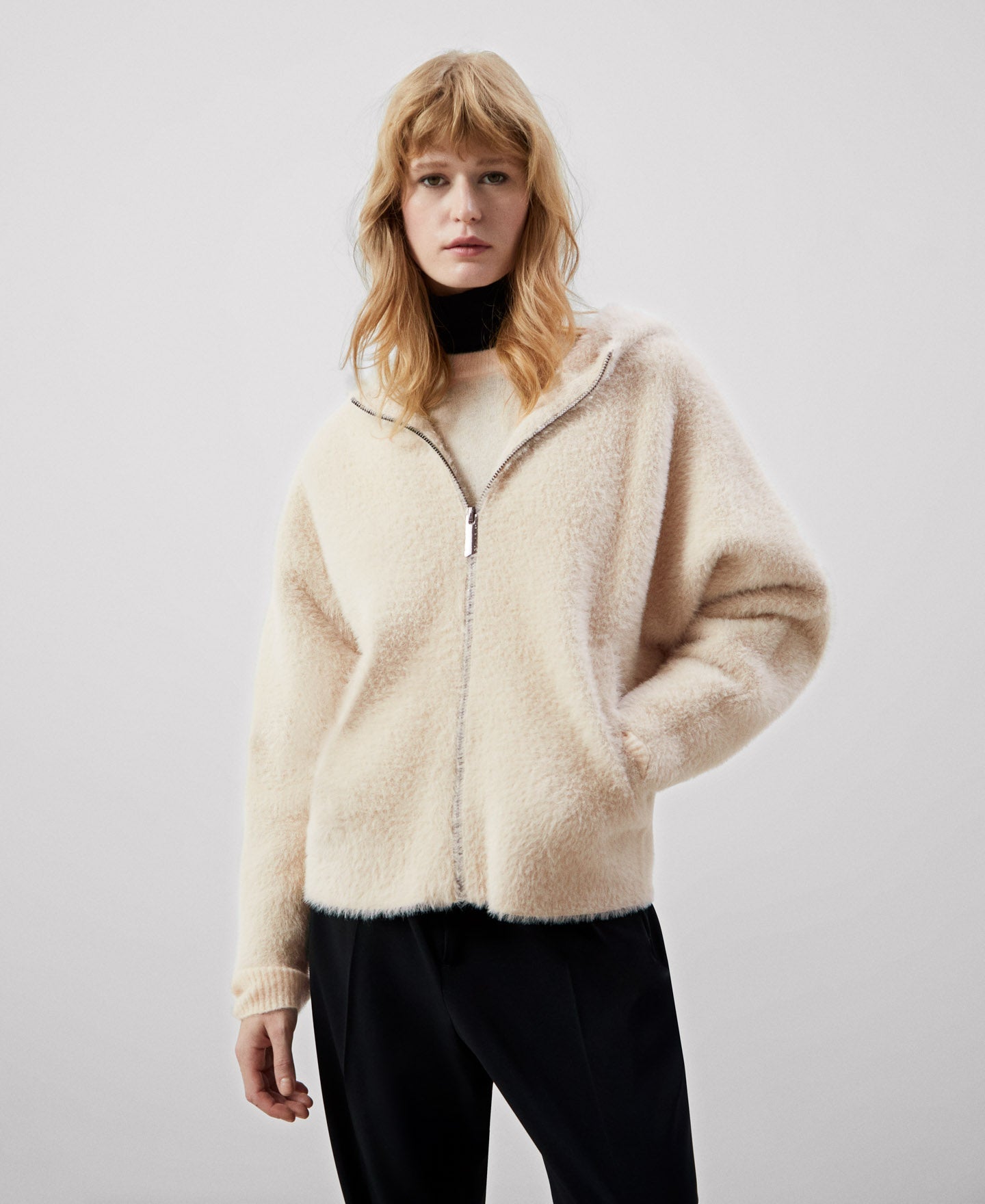 Women Knit Jacket | Taupe/Beige Jacket by Spanish designer Adolfo Dominguez