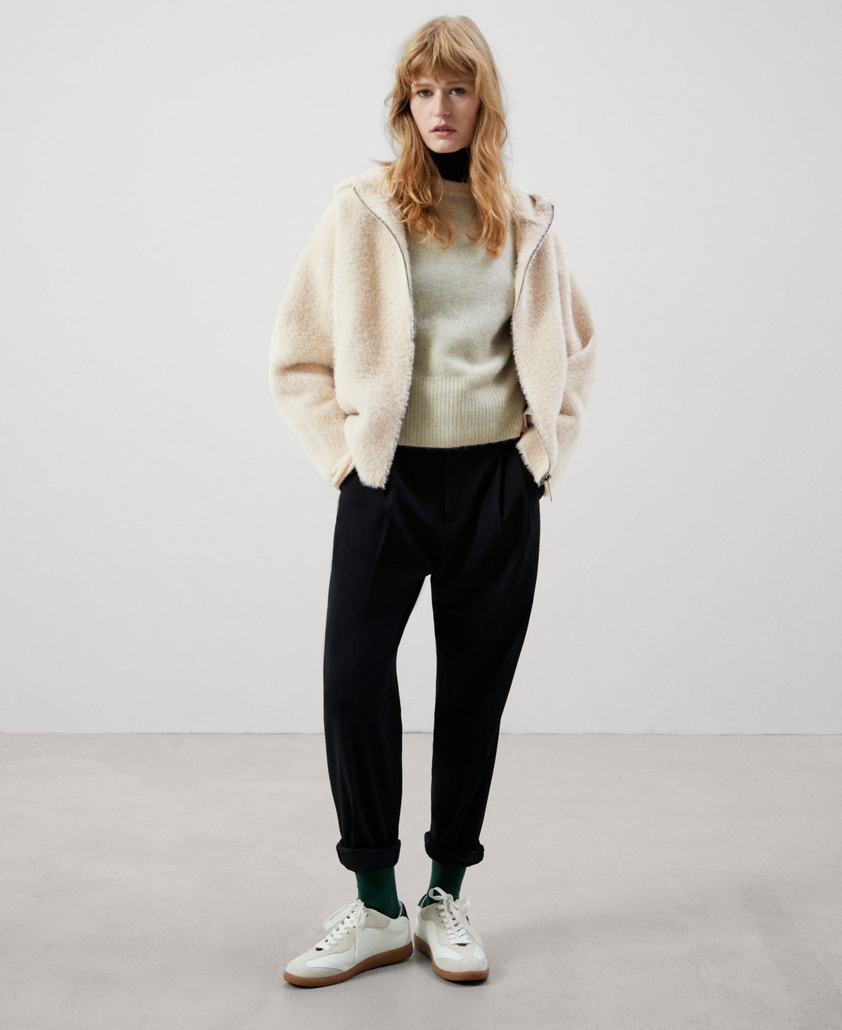 Women Knit Jacket | Taupe/Beige Jacket by Spanish designer Adolfo Dominguez