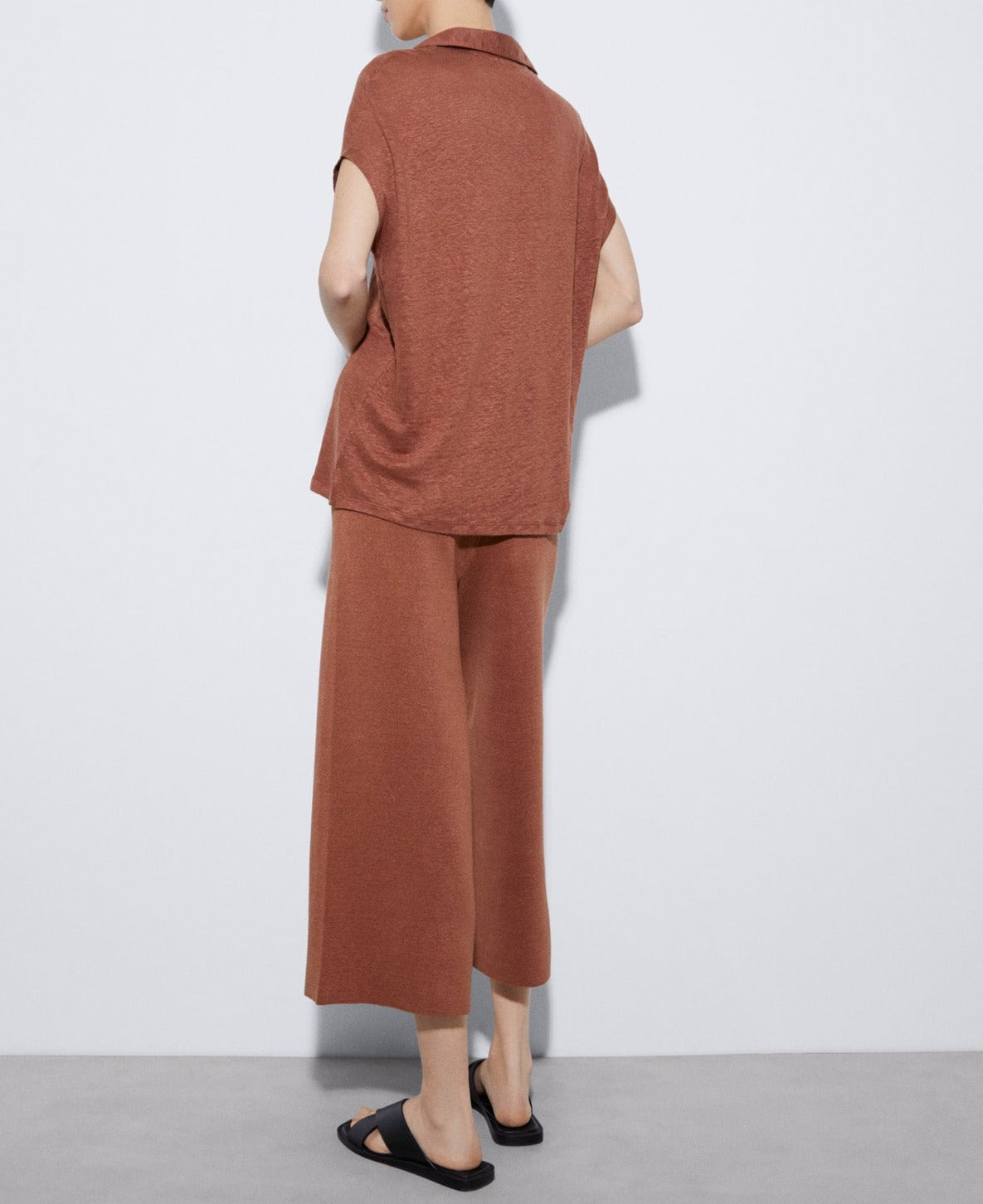 Women T-Shirt (Short Sleeve) | Terracotta Linen Polo Shirt With Placket by Spanish designer Adolfo Dominguez