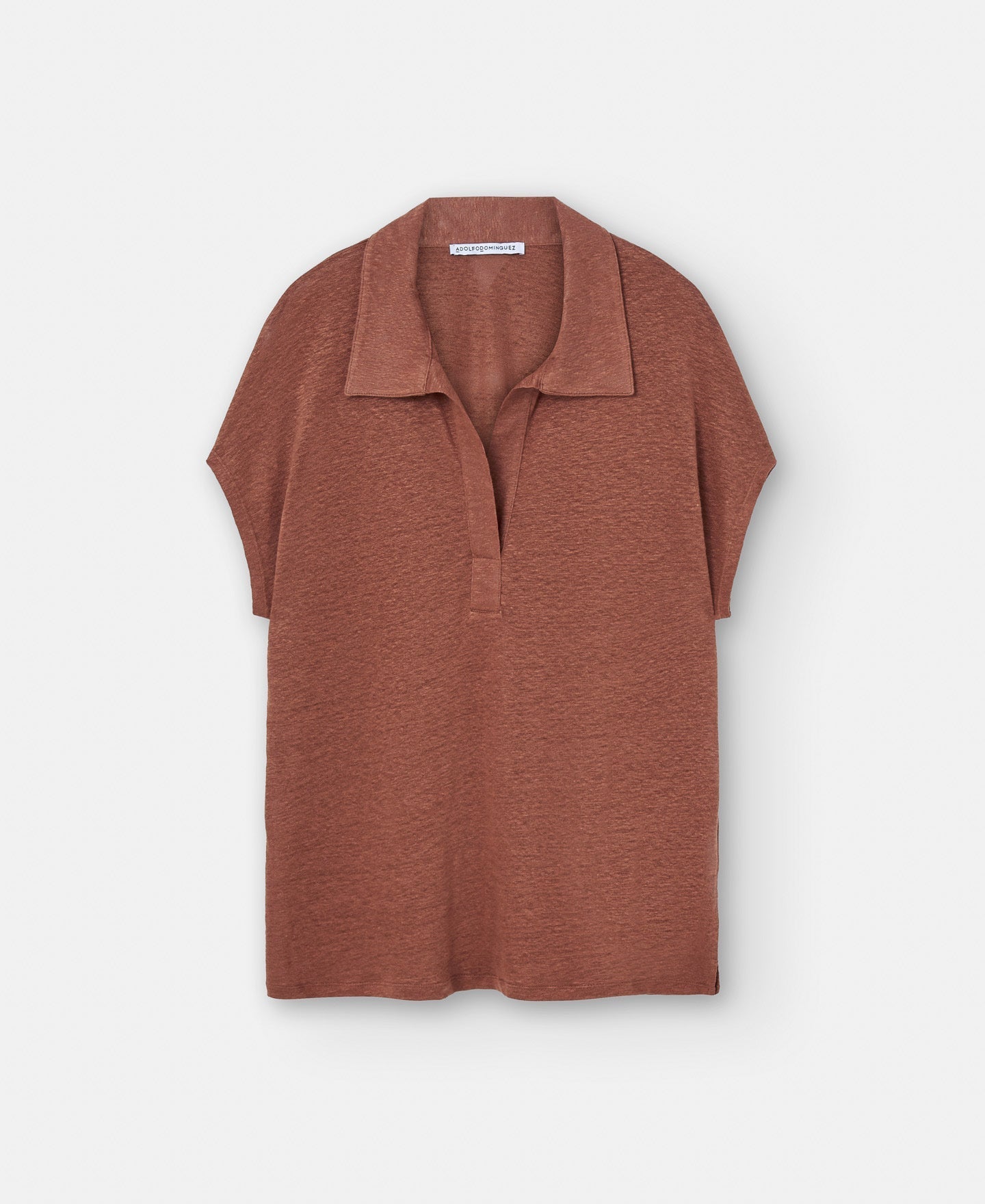 Women T-Shirt (Short Sleeve) | Terracotta Linen Polo Shirt With Placket by Spanish designer Adolfo Dominguez