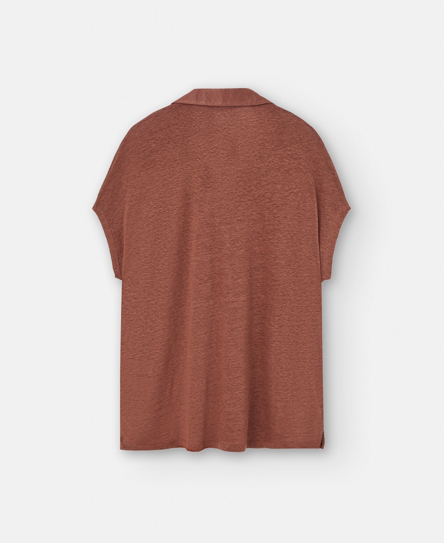 Women T-Shirt (Short Sleeve) | Terracotta Linen Polo Shirt With Placket by Spanish designer Adolfo Dominguez