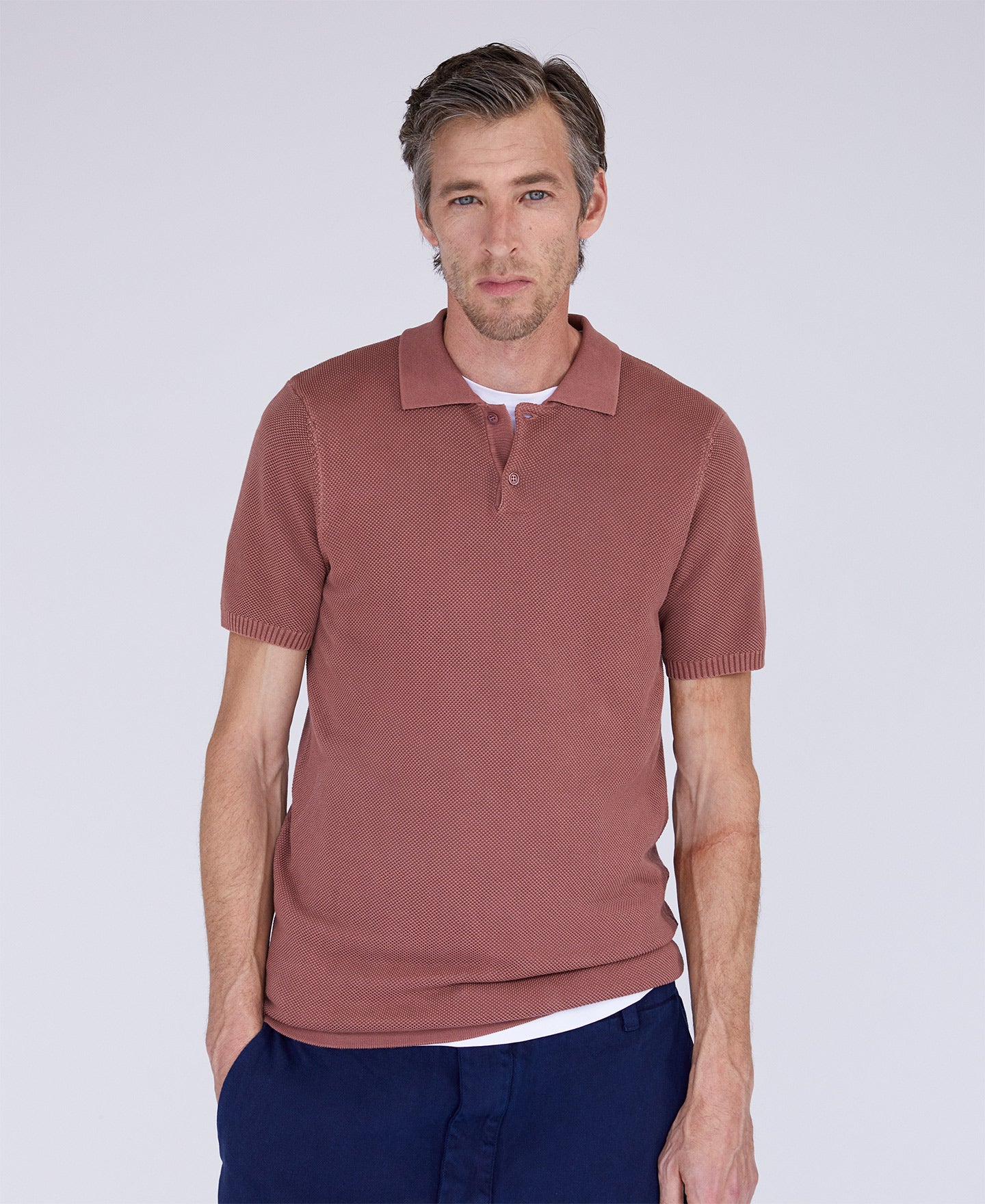 Men Polo | Terracotta Pique Shirt Collar Polo Shirt by Spanish designer Adolfo Dominguez