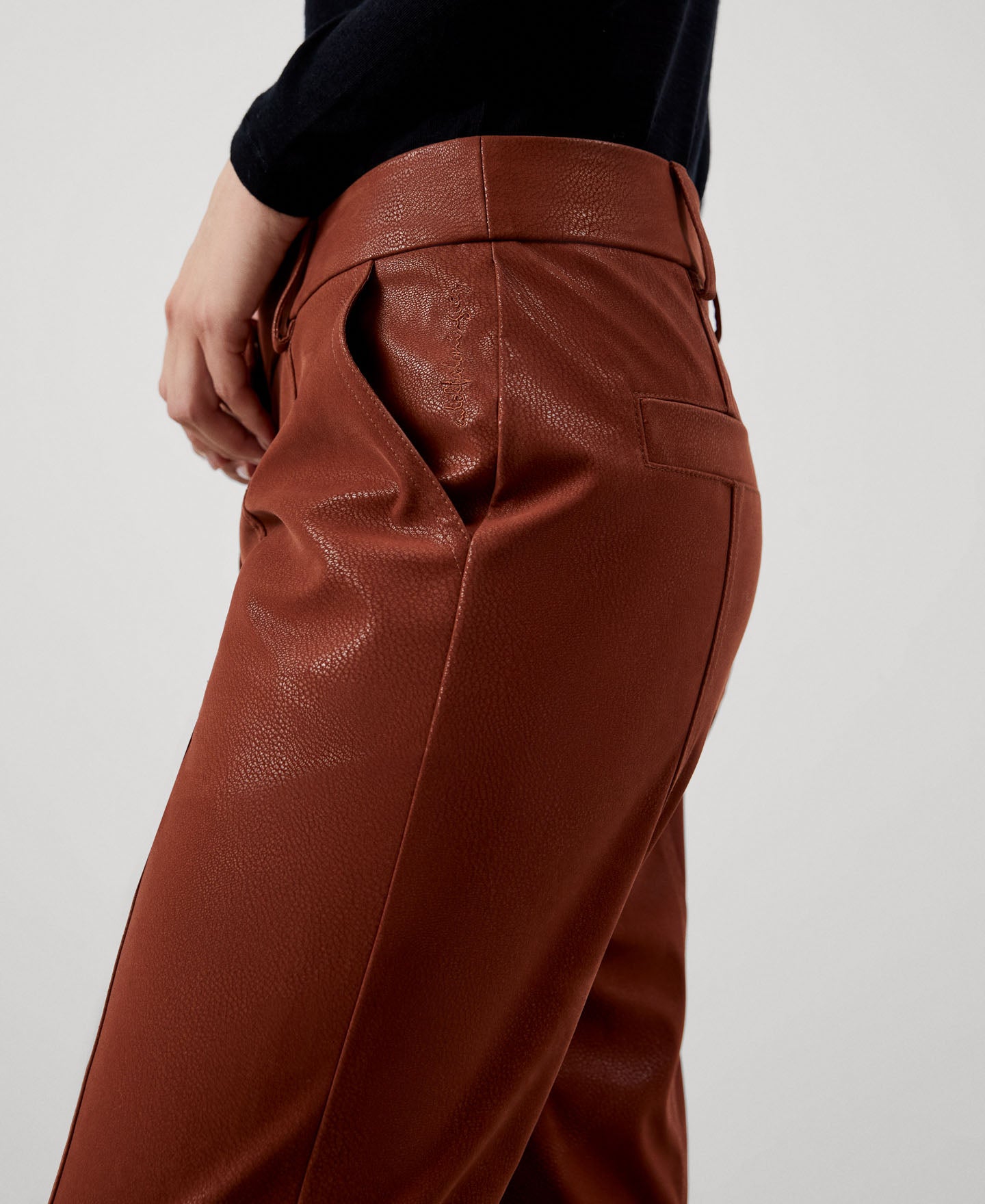 Women Trousers | Terracotta Vegan Suede High Rise Trousers by Spanish designer Adolfo Dominguez