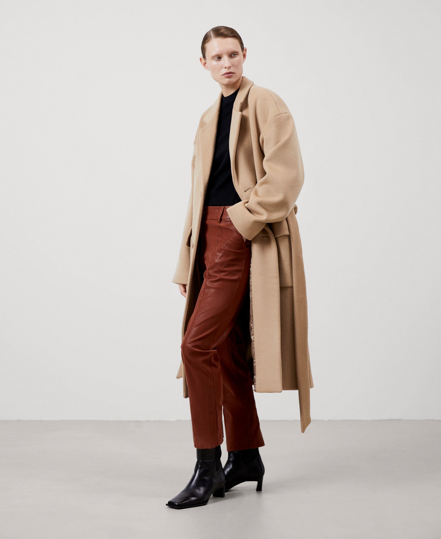Women Trousers | Terracotta Vegan Suede High Rise Trousers by Spanish designer Adolfo Dominguez