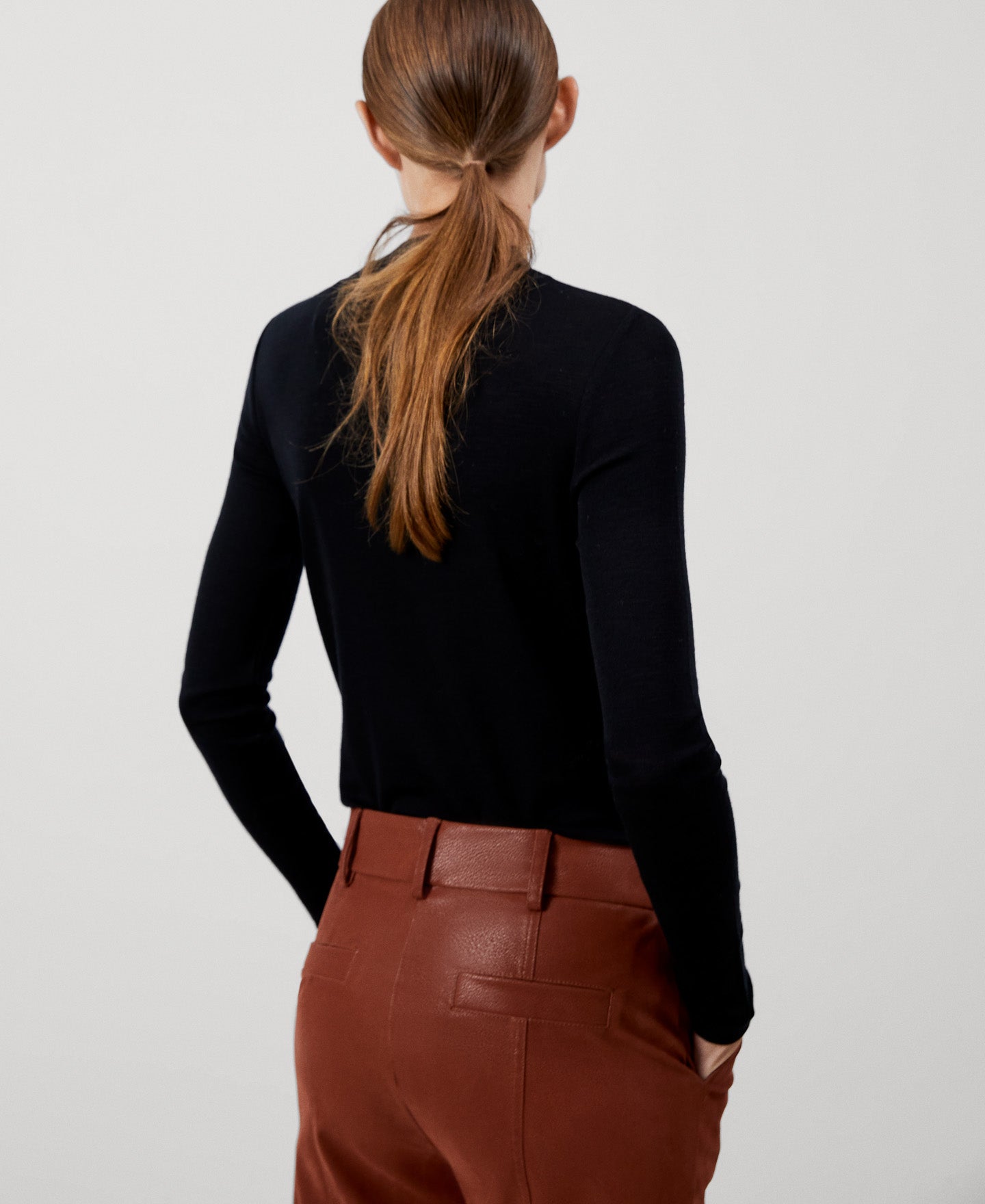 Women Trousers | Terracotta Vegan Suede High Rise Trousers by Spanish designer Adolfo Dominguez