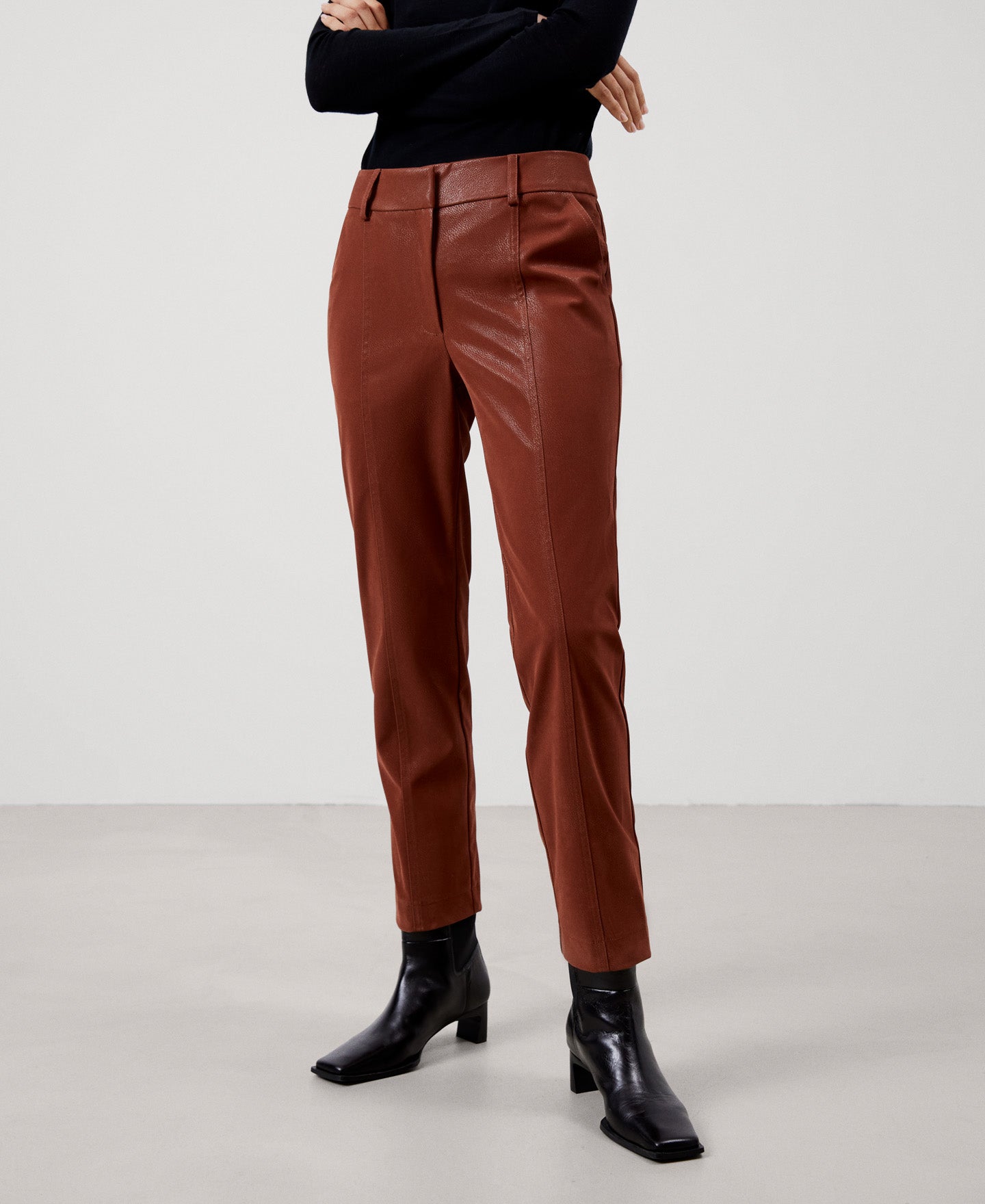 Women Trousers | Terracotta Vegan Suede High Rise Trousers by Spanish designer Adolfo Dominguez