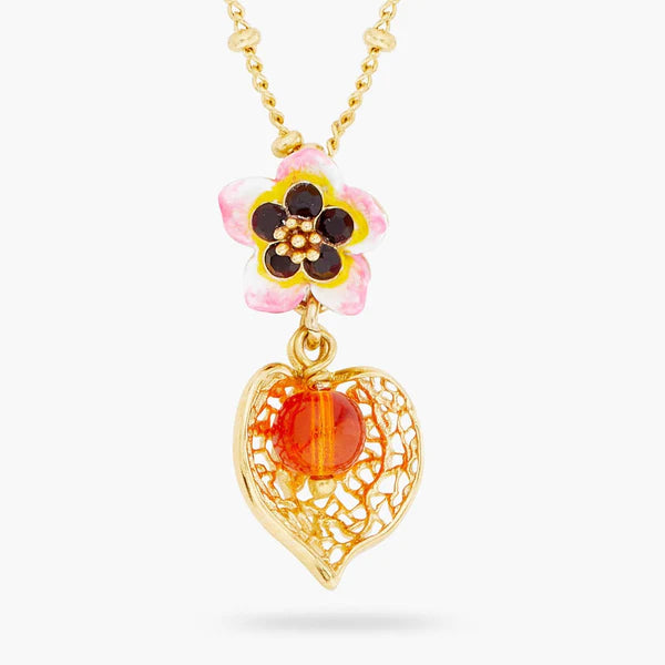 Tiaré Flower And Physalis Pendant Necklace | arpa3031