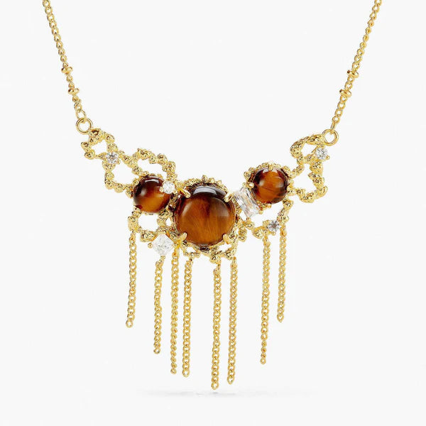 Tiger Eye And Gold Links Statement Necklace | aptm3041