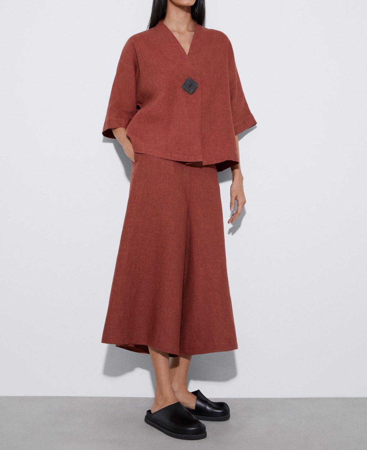 Women Shirt | Tile Red European Responsible Linen Shirt by Spanish designer Adolfo Dominguez