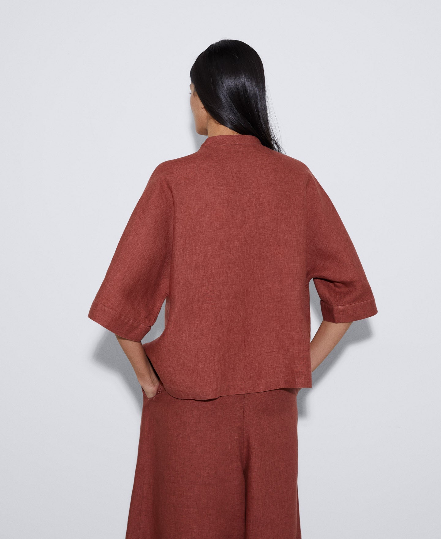 Women Shirt | Tile Red European Responsible Linen Shirt by Spanish designer Adolfo Dominguez