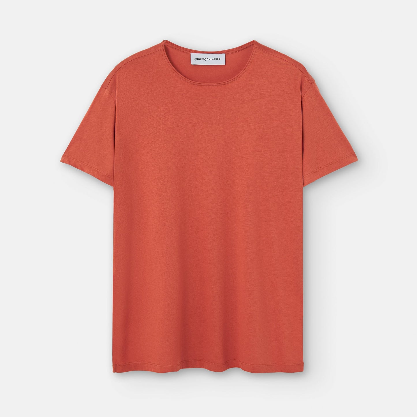 Men T-Shirt (Short Sleeve) | Tile Red Lyocell Crew Neck T-Shirt by Spanish designer Adolfo Dominguez