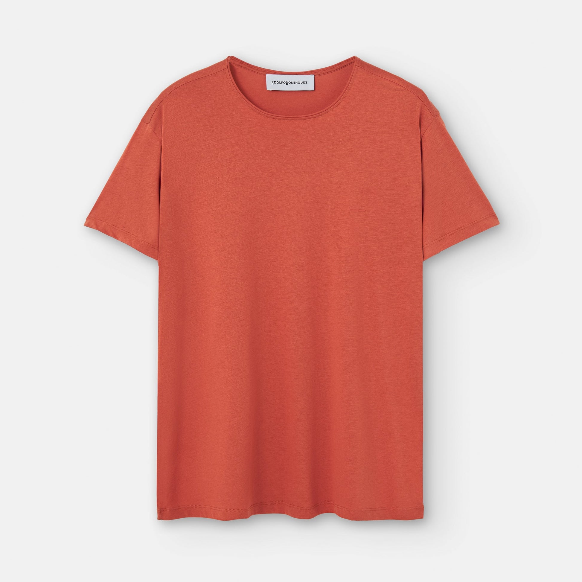 Men T-Shirt (Short Sleeve) | Tile Red Lyocell Crew Neck T-Shirt by Spanish designer Adolfo Dominguez