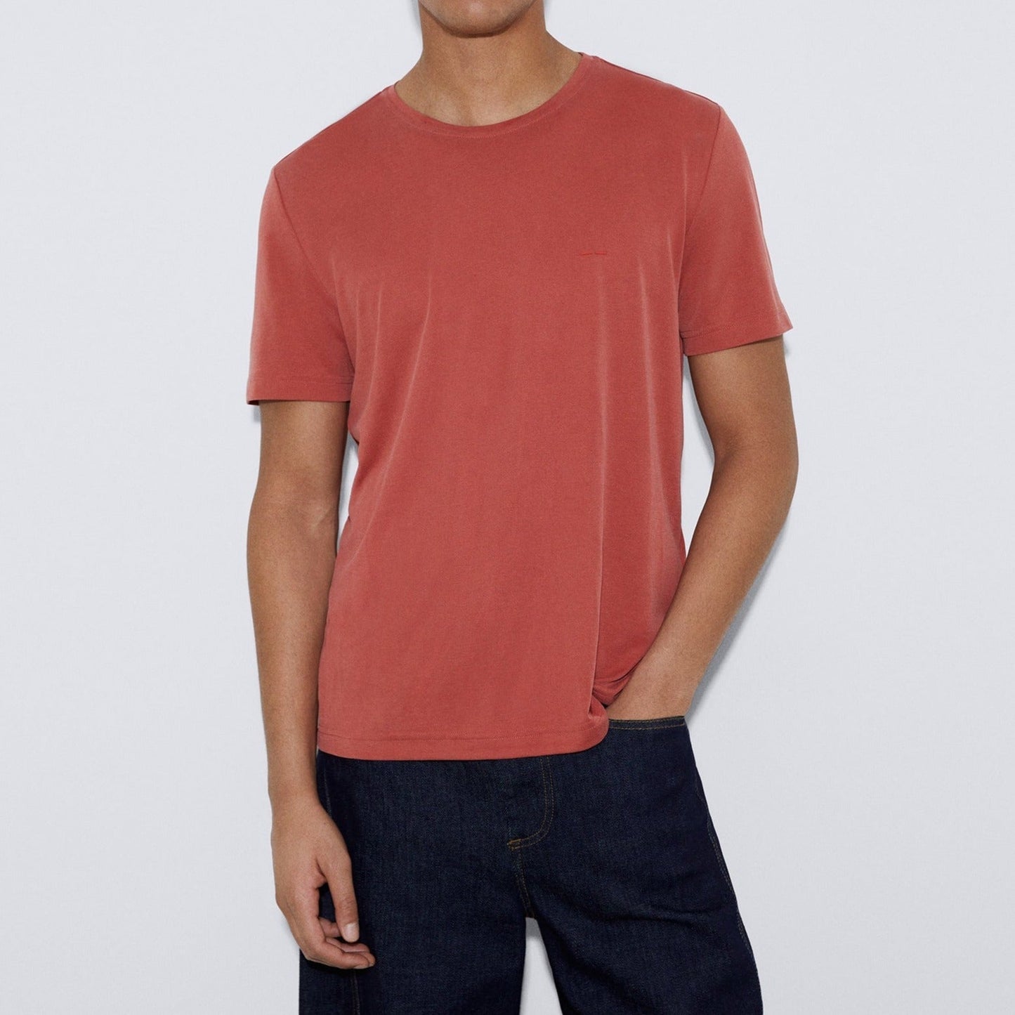 Men T-Shirt (Short Sleeve) | Tile Red Responsible Modal Basic T-Shirt by Spanish designer Adolfo Dominguez