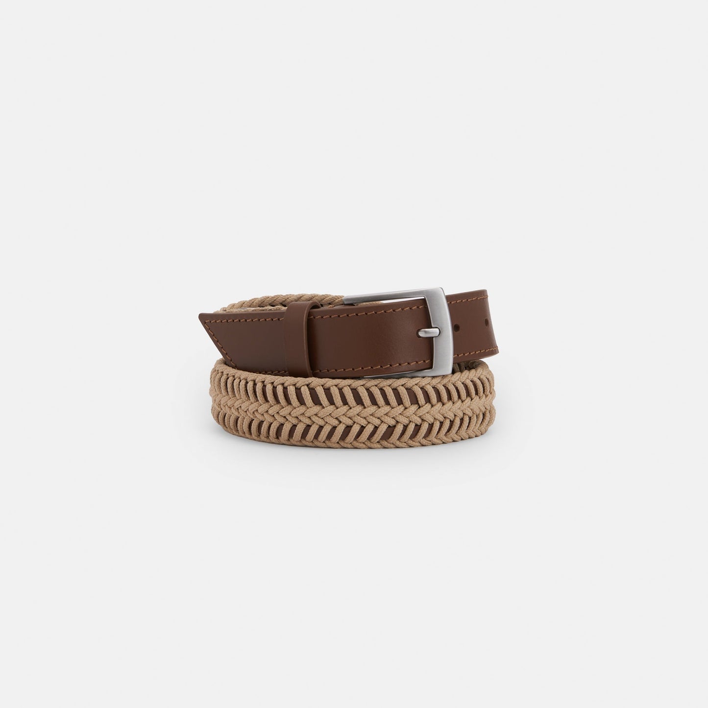 Men Belt | Tobacco Leather Belt With Rope Details by Spanish designer Adolfo Dominguez