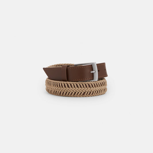 Men Belt | Tobacco Leather Belt With Rope Details by Spanish designer Adolfo Dominguez