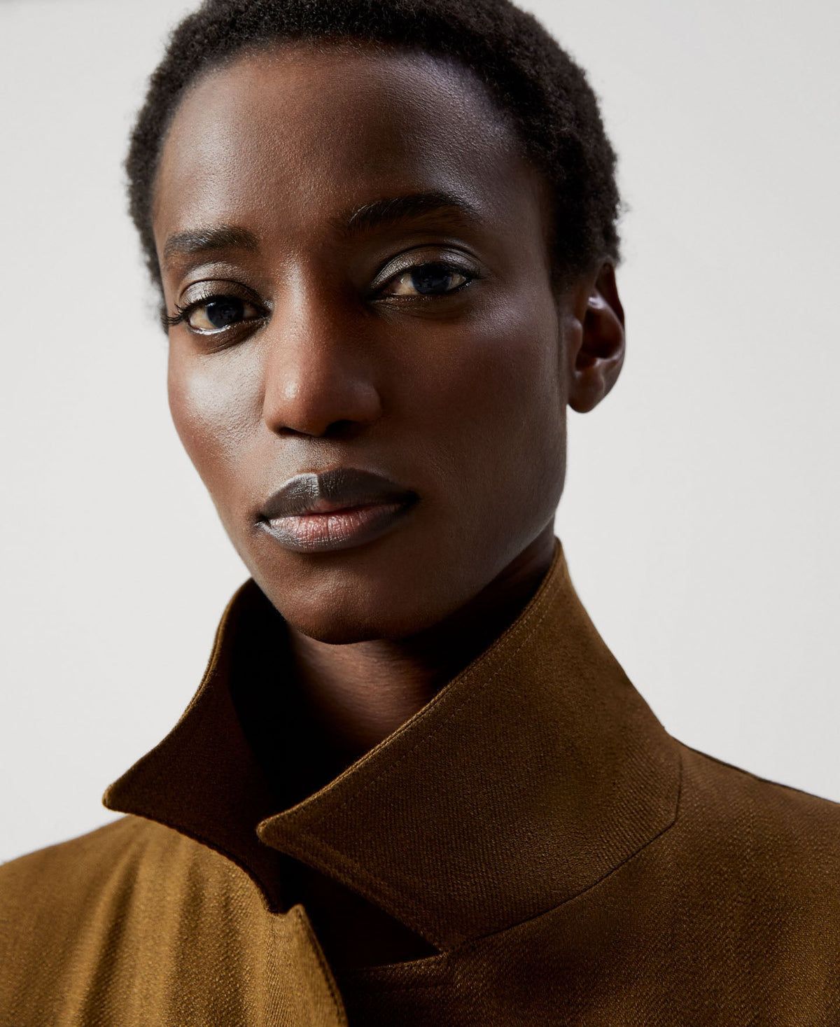 Women Coat | Tobacco Linen Twill Long Coat by Spanish designer Adolfo Dominguez